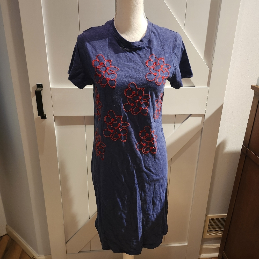 Philosophy Blue Dress with Red Floral Embroidery Size S